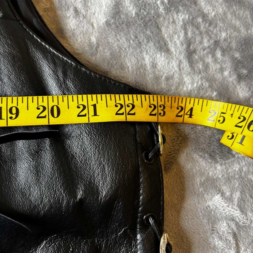 Diamond Plate Leather Fringe Vest Biker Western Festival Lacing XL Concho - Picture 11 of 12